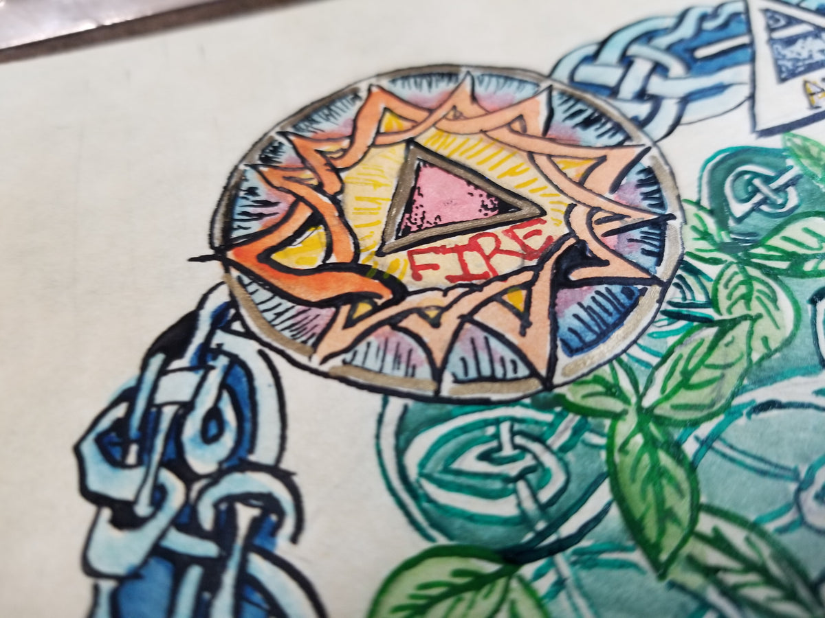 Elements of Life - Original Watercolor and Ink Painting