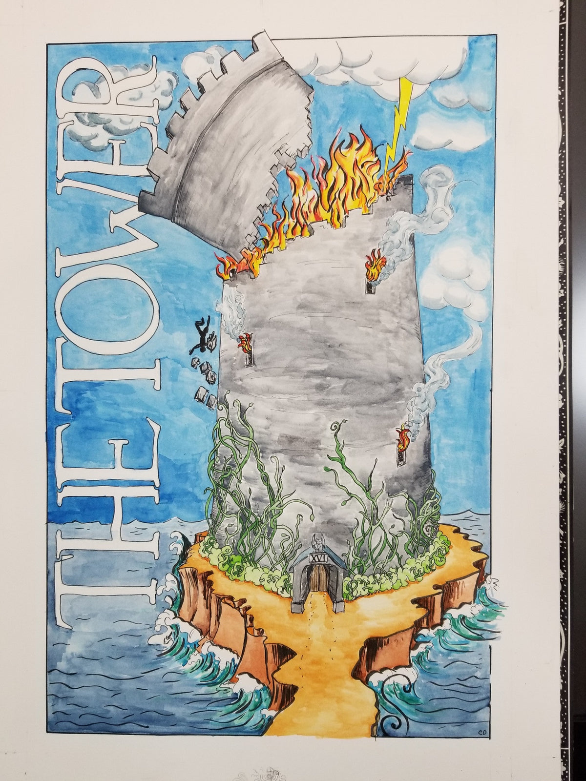 The Tower (Tarot Series) - Original Watercolor and Ink Painting