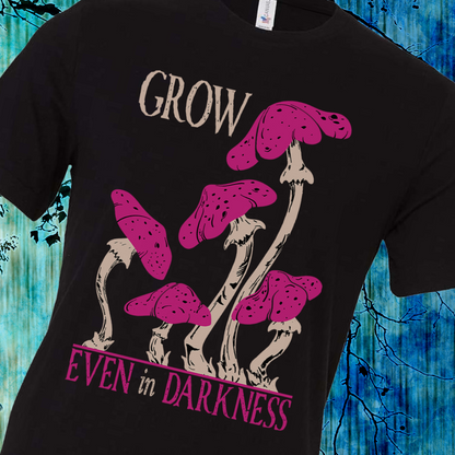 Whimsigoth Pink Mushrooms Graphic Tee, Dark Cottagecore Fairy Grunge Alt T-Shirt