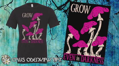 Whimsigoth Pink Mushrooms Graphic Tee, Dark Cottagecore Fairy Grunge Alt T-Shirt